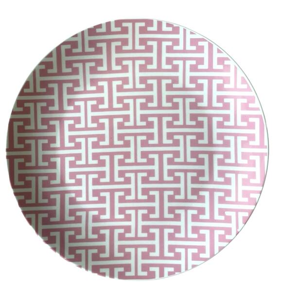 Godinger Porcelain Appetizer Plates 8.25" Pink & White Geometric Set of 4 NEW - Picture 8 of 11